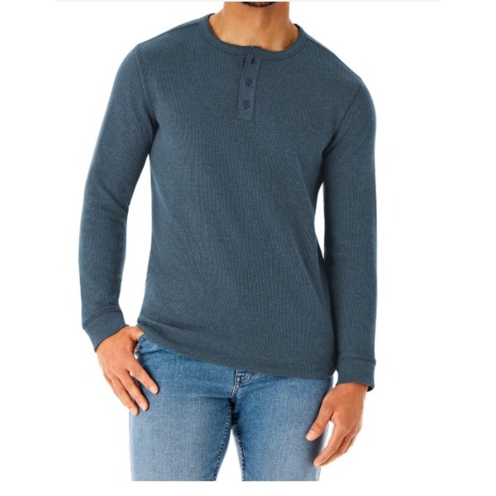 Men's Thermal‎ Henley by Member's Mark Blue Size XL New With Tags
